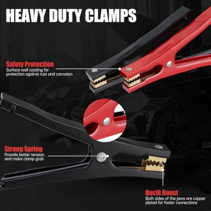 Jumper Cables for Car Battery, 6 Gauge 16 Feet 600AMP, Automotive BoosterCables for Jump Starting Dead or Weak Batteries with Carrying Bag Included - size: 6 Gauge 16FT