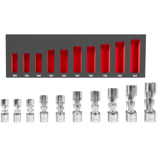 12030 Flare Nut Socket Set, 10pc, 10-19 mm 3/8" Drive Diesel Injector Fuel Line Socket Wrench Set