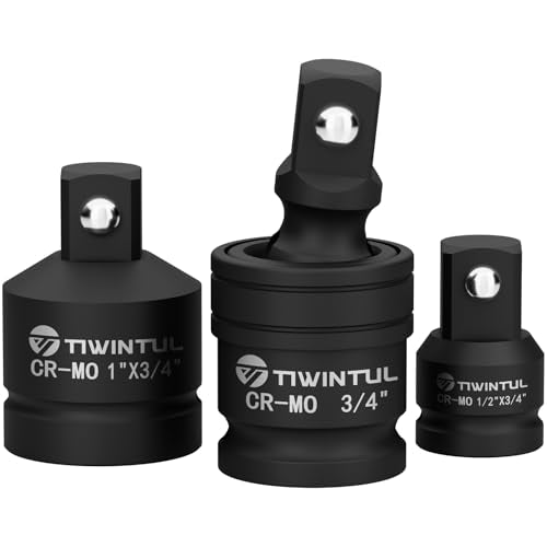 3/4 Inch Drive Universal Impact Joint, 1/2" to 3/4" Impact Adapter, 1" to 3/4" Impact Reducer, CR-MO, Impact Swivel Socket Set, 3-Piece, Meets ANSI Standards, for Mechanics & Industrial