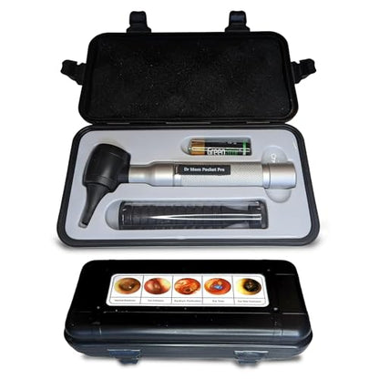 4th Generation Doctor Mom LED Pocket Pro Otoscope with Both Adult and Pediatric Disposable Specula Tips, Battery, and Protective Hard Plastic Case - color: Silver