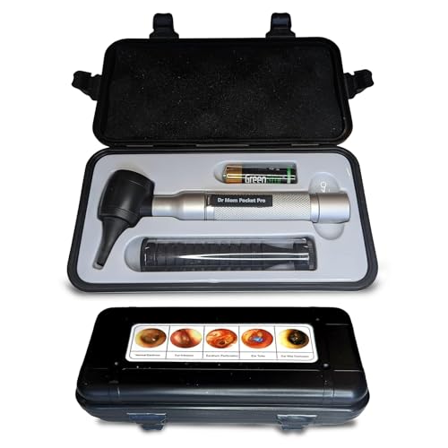 4th Generation Doctor Mom LED Pocket Pro Otoscope with Both Adult and Pediatric Disposable Specula Tips, Battery, and Protective Hard Plastic Case - color: Silver