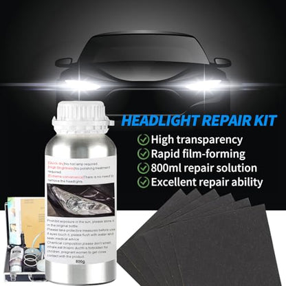Headlight Restoration Kit, 800g Vapor Headlight Restoration Kit, Head Light Lens Restore Kit with 800g Repair Liquid for Repair Headlight Yellowing/Vague/Scratch/Oxidation - size: Large