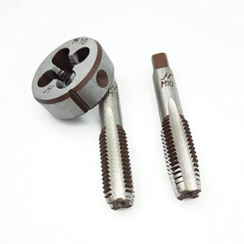 AtticZone M10 x 1.5 Metric Hand Thread Tap and Die Set, Right Hand 10 * 1.5, Alloy Tool Steel, 1 Taper Tap, 1 Plug Tap, 1 Round Die for Metal Working DIY Industrial - size: M10x1.5