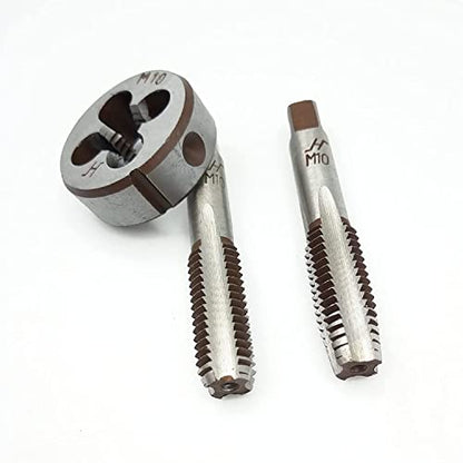 AtticZone M10 x 1.5 Metric Hand Thread Tap and Die Set, Right Hand 10 * 1.5, Alloy Tool Steel, 1 Taper Tap, 1 Plug Tap, 1 Round Die for Metal Working DIY Industrial - size: M10x1.5
