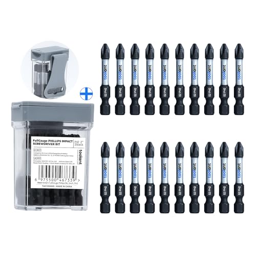 toolant 2 Inch Phillips Bit#2 Magnetic Anti Slip Impact Screwdriver Bits Set,20pcs Insert S2 Steel PH2 Driver Dit Set with CNC Machined Tips for Power Drill - color: 2"*20pcs, size: PH2