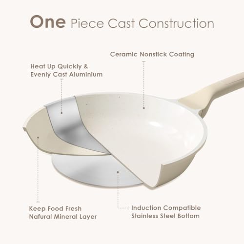 SENSARTE Nonstick Saute Pan with Lid 12-inch/5QT, Non Toxic Ceramic Deep Frying Pan, Dishwasher Safe Skillet with Stay-cool Handle, Healthy Cooking Pot, Induction Compatible, Cream White - color: Antique White, size: 12-inch/5QT