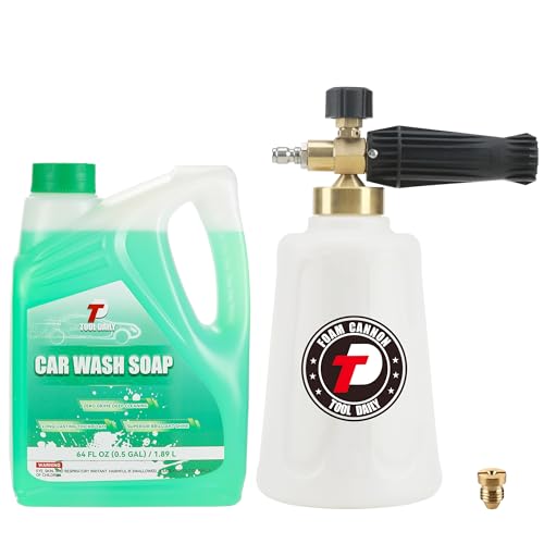 Tool Daily Foam Cannon for Pressure Washer with Car Wash Soap, 64 Fl Oz | Adjustable Snow Foam Lance 1.5 Liter, Additional Orifice Nozzle 1.1mm, 1/4" Quick Connect
