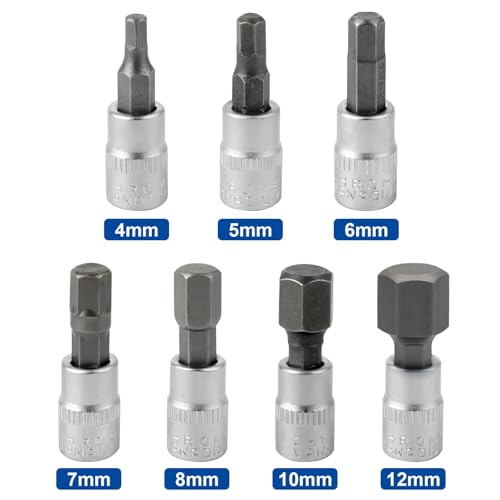 DAKCOS Hex Bit Socket Set 1/4" Drive 7 Pieces Allen Key Socket Set Metric 4mm - 12mm S2 Alloy Steel Bit and CR-V Drive Socket - style: 7PC 1/4"4-12MM