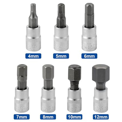 DAKCOS Hex Bit Socket Set 1/4" Drive 7 Pieces Allen Key Socket Set Metric 4mm - 12mm S2 Alloy Steel Bit and CR-V Drive Socket - style: 7PC 1/4"4-12MM
