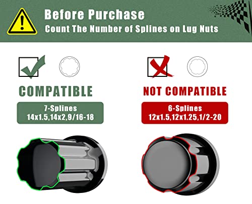 7 Spline Lug Nuts Key Tuner Large Socket Lugnuts Tool for Wrench with 13/16inch(21mm) and 7/8inch(22mm) Hex Replacement 14x1.5 14x2 9/16 Wheel Lug Nut Drive Lock Black 20mm Inner Diameter - size: 7 Spline Lug nuts Key