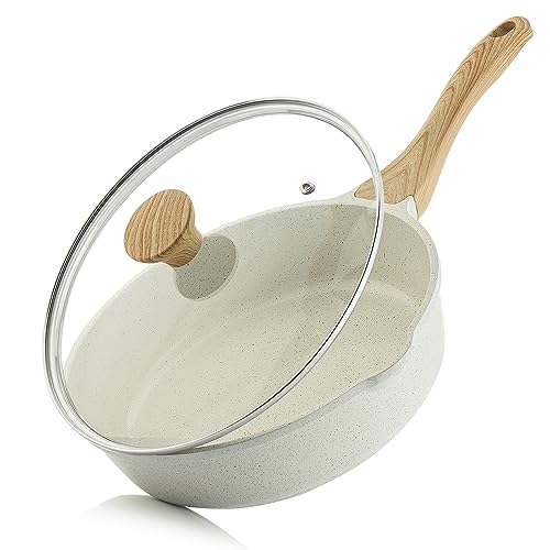 SENSARTE Nonstick Ceramic Saute Pan 10 Inch/3.5QT, Non-toxic Deep Frying Pan Skillet with Lid, Healthy Jumbo Cooker, Stay Cool Handle, Induction Compatible, PFOA & PFAS Free - color: Ceramic White, size: 10-inch/3.5QT