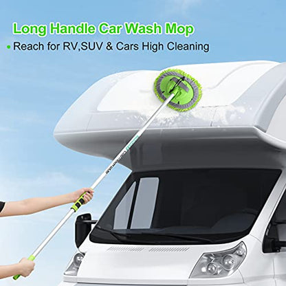 Wontolf 62'' Car Wash Brush with Long Handle Chenille Microfiber Car Wash Mop Mitt Kit Car Detailing Brush Cleaning Kit Window Squeegee Car Duster Drying Towels Tire Brush for Cars RV Truck Boat - color: Green