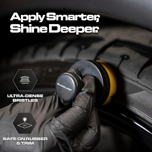 Blackline Reusable Tire Shine Applicator Brush – Soft Bristle Tool for Even Application, Ergonomic Grip with Drainable Stand, Mess-Free Gel & Liquid Tire Dressing Brush for Trim and Rubber Surfaces