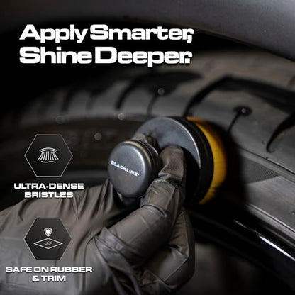 Blackline Reusable Tire Shine Applicator Brush – Soft Bristle Tool for Even Application, Ergonomic Grip with Drainable Stand, Mess-Free Gel & Liquid Tire Dressing Brush for Trim and Rubber Surfaces