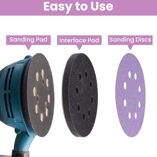 5 Inch 8 Hole Hook and Loop Interface Pads and Sanding Discs | 4PCS Orbital Sander Foam Pads & 30PCS Sandpaper,Soft Density Sponge Cushion Buffer Backing Pad,240 320 400 600 800 1000 Grit - color: 4PC Pads & 30PC Sanding Discs