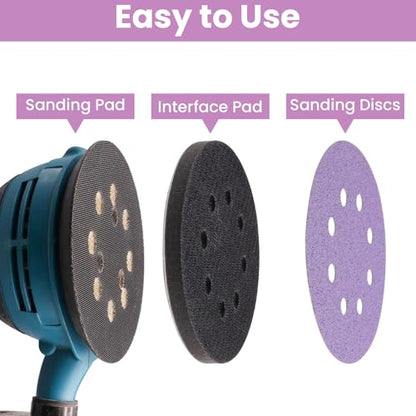 5 Inch 8 Hole Hook and Loop Interface Pads and Sanding Discs | 4PCS Orbital Sander Foam Pads & 30PCS Sandpaper,Soft Density Sponge Cushion Buffer Backing Pad,240 320 400 600 800 1000 Grit - color: 4PC Pads & 30PC Sanding Discs