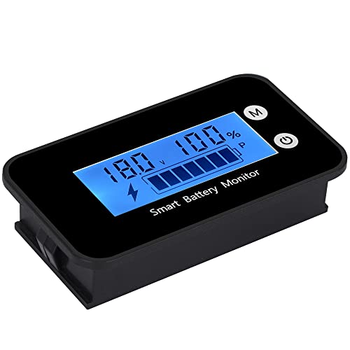 Waterproof Battery Monitor12v 24v 36v 48v 60v 72v ,Car Motorcycle Golf cart Battery Meter Digital Battery Capacity Remaining Capacity Percentage Tester with Buzzer Alarm and Temperature（Bule） - color: Blue