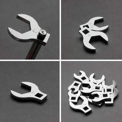 3/8" Drive SAE Crowfoot Wrench Set (3/8"-1")-11 Piece | CR-V Steel | Open End | 5mm Ultra-Thin | Clip-on Organizer | Access for Tight Spaces Bike Automotive Appliance Repair - style: Regular - SAE