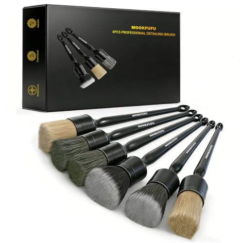 Car Detailing Brush, 6PCS Ultra Soft Boars Hair Car Interior Exterior Detailing Brushes, Scratch-Free Car Cleaning Dust Brush for Dashboard, Emblem, Air Vents, Wheels, Leather Seat - color: Black