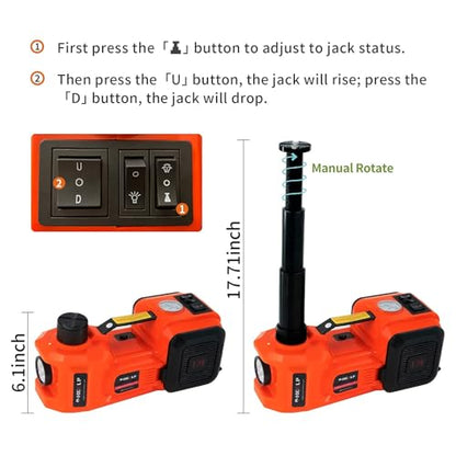 E-HEELP Electric Car Jack 5Ton 12V Kit Hydraulic (Lifting Range: 6.1~17.7 inch) with Inflator Electric Jack for Car SUV Sedan MPV Change Tires Garage Repair Emergency Kit