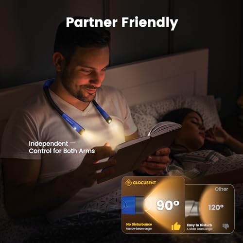 Glocusent Book Light, 3-Color & 6-Brightness Reading Light, Bendable Neck Light, 80-hr Lasting Rechargeable Book Light, Perfect Reading Lights for Books in Bed, Knitting, Repairing, Book Lovers Gifts | 3-Color&6-Brightness, USB-C,LED Neck Reading Light,Wo