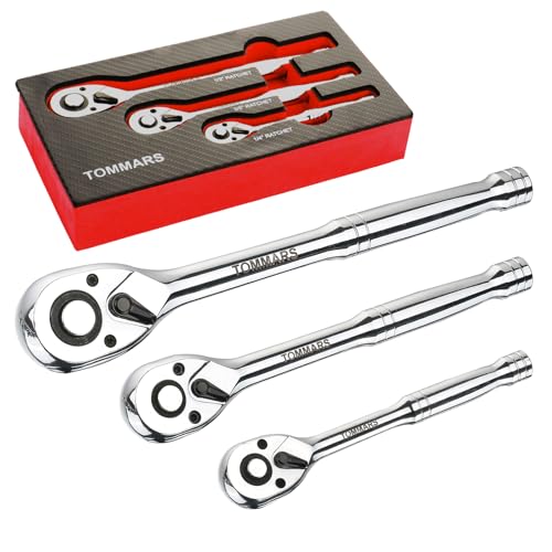 TOMMARS Ratchet Set 1/4" 3/8" 1/2" Drive Socket Wrench Mechanic Hand Tool | 72 Tooth 5-degree swing arc, Quick Release, Reversible - size: 1/4", 3/8", 1/2" Drive, style: Ratchet Set