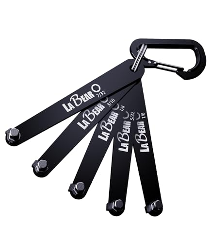LABEAR 5-Piece SAE Low Profile Offset Allen Wrench Set, 1/8"-1/4" | 90° right-angle hex keys, S2 steel tips, compact short-arm design, carabiner holder, bike electronics repair - size: SAE HEX