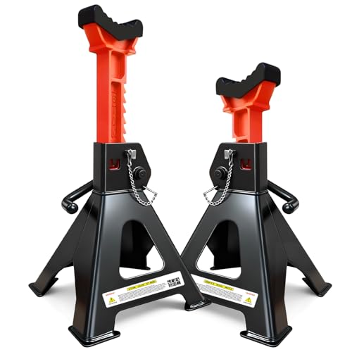 6 Ton Jack Stands (13,200Lbs) - Heavy Duty Car Jack Stand with Double Pin Locking, Adjustable 15.6"-23.4" Height, Extra Rubber Pads for Trucks, Garage, Home,DIY Use - 1 Pair Black - color: Black+Orange, size: 6 Ton Double Locking