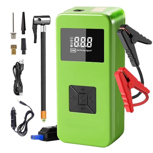 Portable Car Battery Jump Starter with Air Compressor, 8000A Peak 150PSI Jump Box for up to 6.0L Gas/3.0L Diesel, Power Bank with LED Light, Tire Inflator and Car Battery Charger - color: green