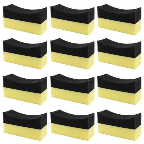 Jiozermi 12Pcs Tire Applicator Dressing Shine Sponge | Tire Dressing Applicator Pads, Tire Contour Dressing Applicator Pads, Color Polishing Sponge, Wax Buffing Pads, For Car Glass