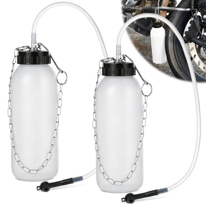 Meonum 2-Pack 1L Brake Bleeder Bottle, Brake Fluid Bleeder Kit with One Way Check Valve, 20 Inch Tube and Rubber Connector for Collecting Waste Fluid, One Person Bleeding Tool for Cars & Motorcycles