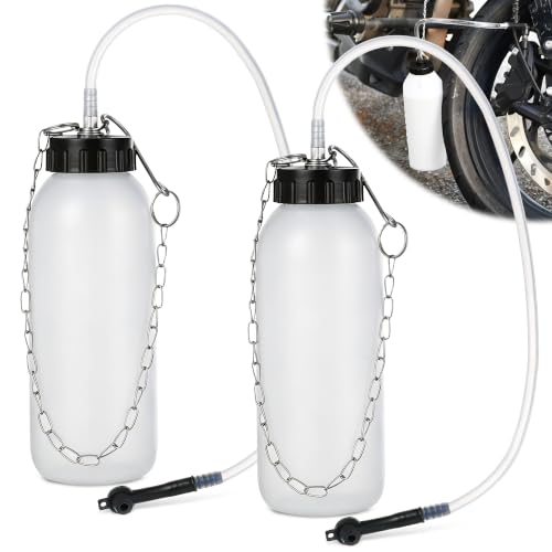 Meonum 2-Pack 1L Brake Bleeder Bottle, Brake Fluid Bleeder Kit with One Way Check Valve, 20 Inch Tube and Rubber Connector for Collecting Waste Fluid, One Person Bleeding Tool for Cars & Motorcycles
