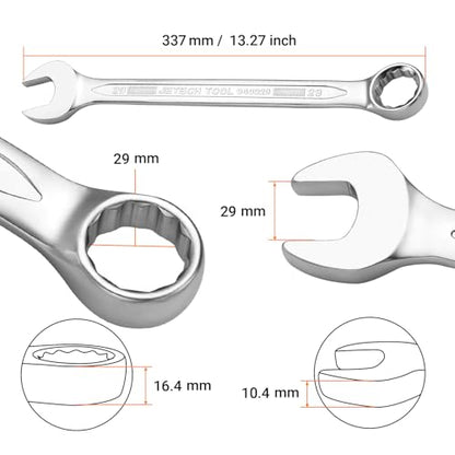 Jetech 29mm Combination Wrench, Metric 12-Point Chrome Vanadium Steel Spanner, Industrial Grade with 15-Degree Offset, Sand Blasted Finish, Heat-Treated Forged Tool - size: 29mm