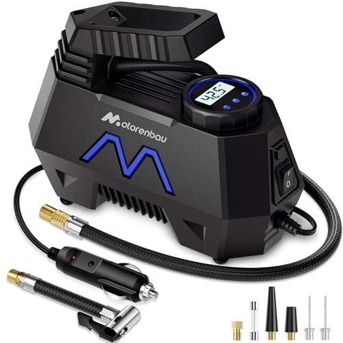 Tire Inflator Portable Air Compressor, 150PSI Tire Air Pump for Car Tires, Car Accessories, Auto Pump 12V DC with Digital Pressure Gauge and LED Light for Motorcycle, Bicycle, Ball-Blue