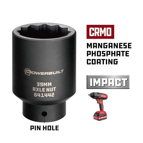 Powerbuilt 39mm Axle Nut Socket, 1/2 Inch Drive, Use with Impact Wrench, 12 Point Extra Deep, Remove Axle Shaft Nut - 641422 - size: 39mm