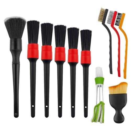11PCS Car Detailing Brush Set, Soft Boar Hair Vehicle Interior Exterior Detail Cleaning Brush, Automotive Detailing Cleaner Kit for Wheel, Air Vent, Seat, Universal for Most Vehicles