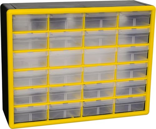 Akro-Mils 24-Drawer Plastic Drawer Storage Cabinet for Garage Organization, Bead Organizer, Building Bricks Storage, Teacher Toolbox, Makeup Organizer, 20" W x 6" D x 16" H, 10124 Yellow - color: Yellow, size: 24 Drawer, style: 1 Pack