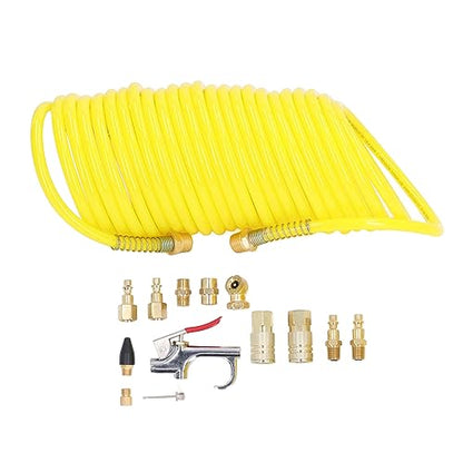 14PCS Air Compressor Kit with 1/4 Inch NPT Quick Connector, Nylon Air Hose Kit for Automotive Repair and Cleaning, Includes Blow Gun and Fittings for Dual - Use Pneumatic