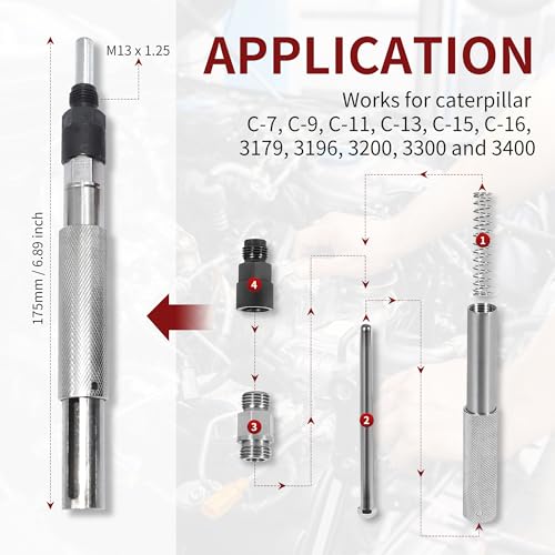 3PCS J-42083 Automatic Timing Pin + 9U-7227 Injector Height Adjustment Gauge Tool + J-38587-A Engine Barring Socket, Compatible with Caterpillar 3406E C-15 C-16 - size: 3pcs