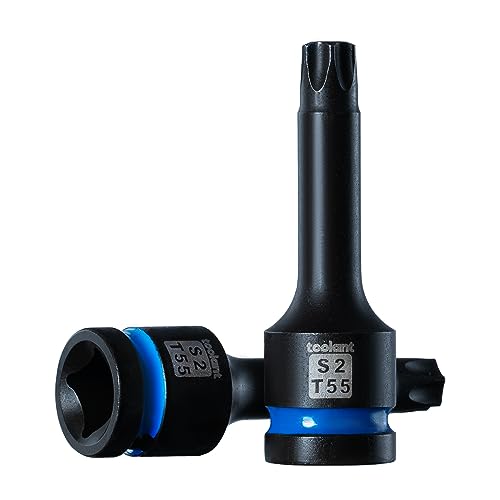 toolant 1/2-Inch Drive T55 Impact Torx Bit Sockets, 2-Piece | S2 steel one-piece sockets feature manganese phosphate coating, pin holes, and laser-etched markings - size: T55