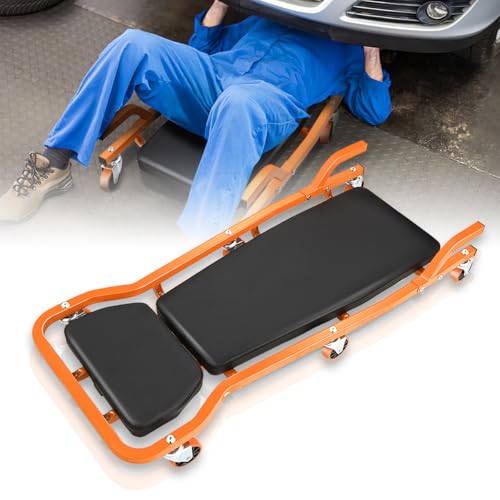 Mechanic Creeper, Low Profile Under Car Rolling Creeper with Padded Headrest and 3 Swivel Casters, 300 LBS Weight Capacity, 42" L x 18" W, Orange