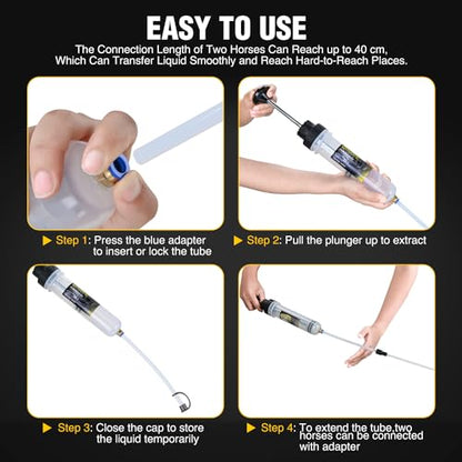 GOOACC Oil Extractor Pump Automotive, Fluid Extractor with Hose Oil Change Syringe Vacuum Pump Extractor, 200CC Manual Brake Fluid Extractor for Car Engine Oil Transfer Suction Extraction Fill 0.21QT - size: 200CC Manual