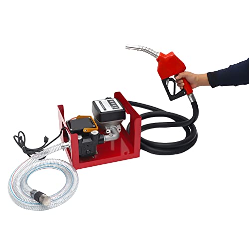 110V 550W Electric Diesel Fuel Transfer Pump, 16 GPM Electric Fuel Transfer Pump with Display Meter, Nozzle & 2 Hoses, Automatic Shutoff Nozzle