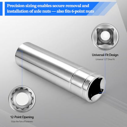 2 Pcs 1/2" Drive 16mm Deep Impact Socket | Anti-Rounding 12 Point Design, Square Chamfered Opening, Easy Removal of Axle Nut - color: Deep, size: 16mm