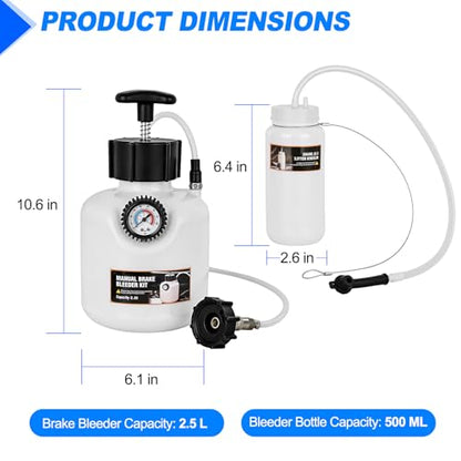 GOOACC Brake Bleeder Kit 2.5L Manual Power Brake Bleeder Fluid Vacuum Pump One Person Brake Pressure Bleeder Flush Kit Brake System Bleeding Tool w 0.5L Extractor Bottle 42mm Adapter for Ford BMW Alfa - size: 2.5L Manual