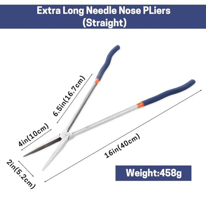 16'' Extra Long Needle Nose Pliers for Narrow and Limited Spaces | Straight Angled Nose, Long Reach Design, CRV Steel, Comfortable Grip, for Mechanics, Electricians, DIYers and Homeowners - style: 16'' Straight