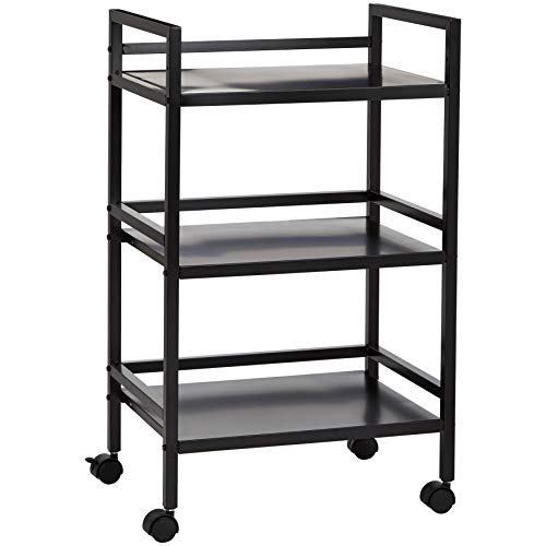 Amazon Basics 3-Tier Metal Rolling Utility Cart, Storage Organizer, Multifunctional Storage, Mobile Shelving, Black
