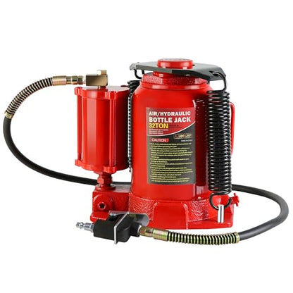20 Ton Hydraulic Bottle Jack, 40,000LBS Pneumatic All Welded Bottle Jack, 10.4-16.3 inch Lifting Range,Manual Hand Pump & 2-Section Long Handle, for Car, Pickup Truck, Truck, RV, Auto Repair,Red - color: Red, size: 32 Ton