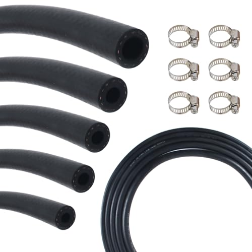 Fuel Line Hose Kit 5FT 5PCS With 30Pcs Clamps,3/8" 5/16" 1/4" 1/2" 3/16" ID High Performance 300PSI NBR Rubber for Automotive, Small Engines, ATV, Push Lock Reinforced - size: 5FT 5PCS