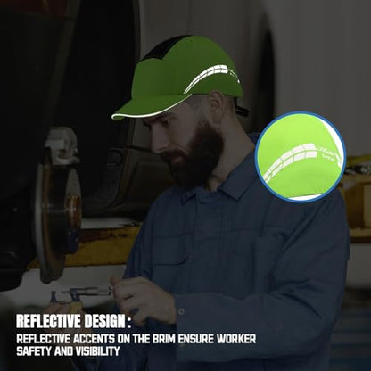 UM ULTRAMAXX Lightweight Bump Cap with Reflective Stripes, Breathable Baseball Cap Style, Head Protection Hard Hat for Men Women - color: Lime